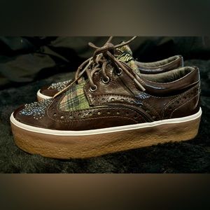 Brown Pl & Plaid Wool Sneakers Size 37 EU (6.5 U.S.)